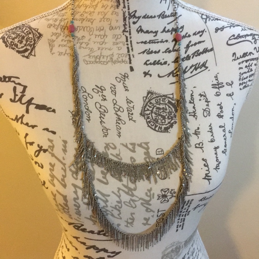 Metal Fringe chain pink & turquoise color accents